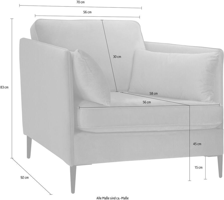 Leonique Fauteuil Light inclusief losse sierkussens met smalle armleuningen en telescooppoten