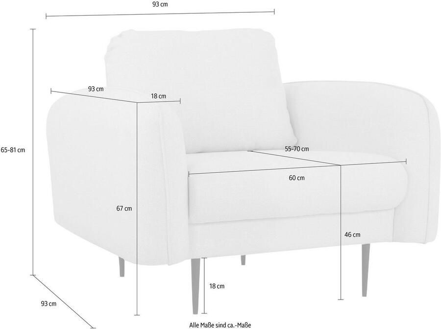 Leonique Fauteuil Skidi met losse rugkussens en opstaande naad boven op de armleuning