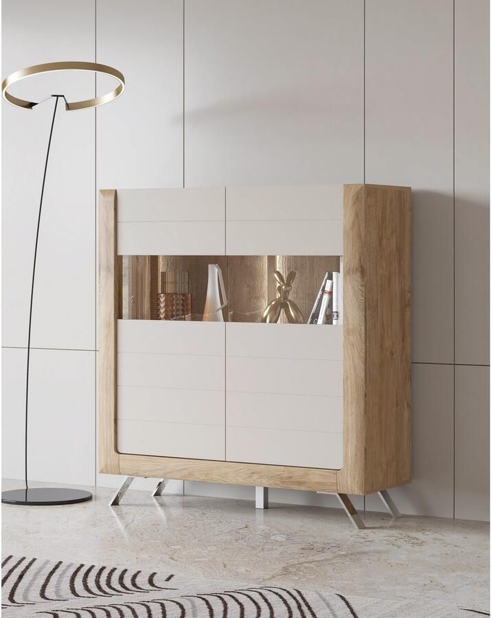 Leonique Highboard Kasai Hoogte 136 5 cm 2 deuren met glasinzet - Foto 5