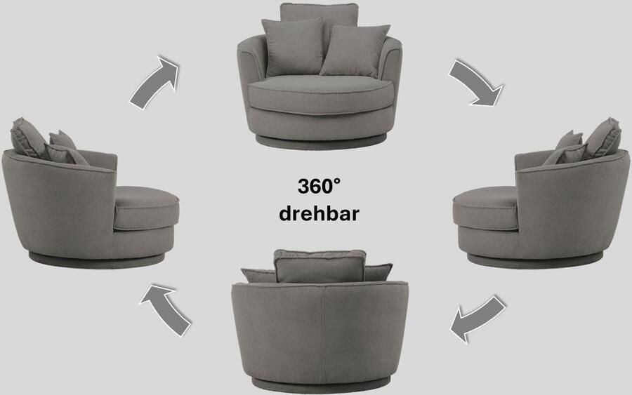 Leonique Draaibare fauteuil MAISIE leesfauteuil love seat trendige stoffen mega cord en geweven velours 360 graden draaibaar - Foto 7