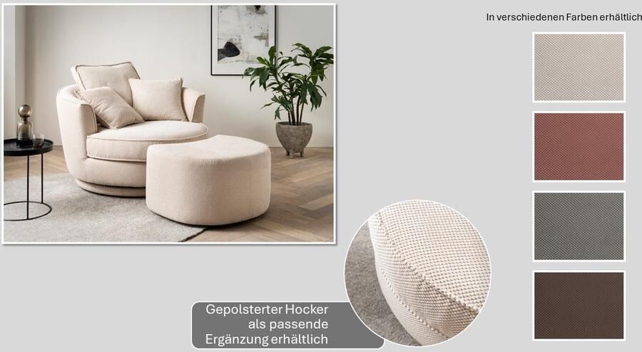 Leonique Draaibare fauteuil MAISIE leesfauteuil love seat trendige stoffen mega cord en geweven velours 360 graden draaibaar - Foto 9
