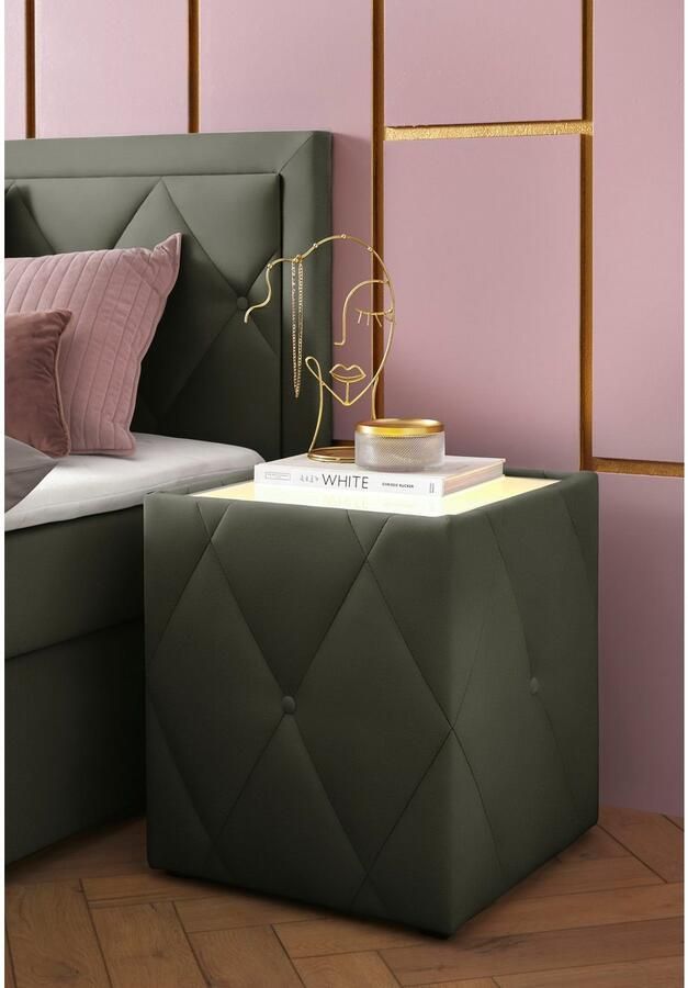 Leonique Nachtkastje Alfie met verlichting en bekleding van fluweel - Foto 5