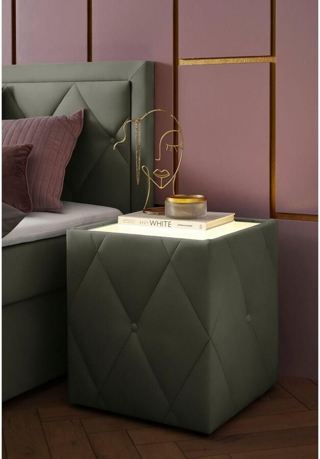 Leonique Nachtkastje Alfie met verlichting en bekleding van fluweel - Foto 6