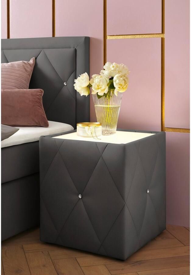 Leonique Nachtkastje Alfie met verlichting en bekleding van fluweel - Foto 5