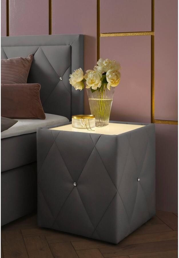 Leonique Nachtkastje Alfie met verlichting en bekleding van fluweel - Foto 6