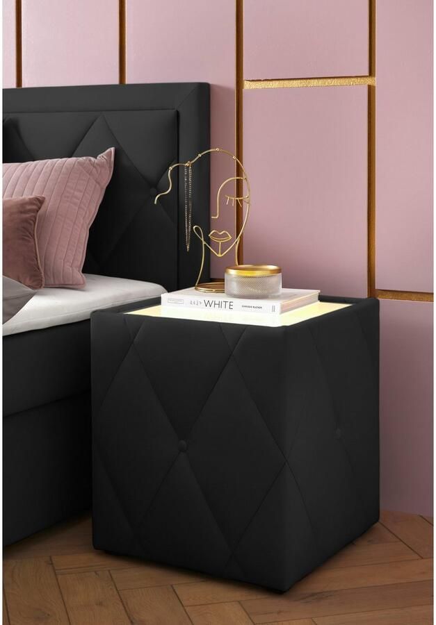 Leonique Nachtkastje Alfie met verlichting en bekleding van fluweel - Foto 5