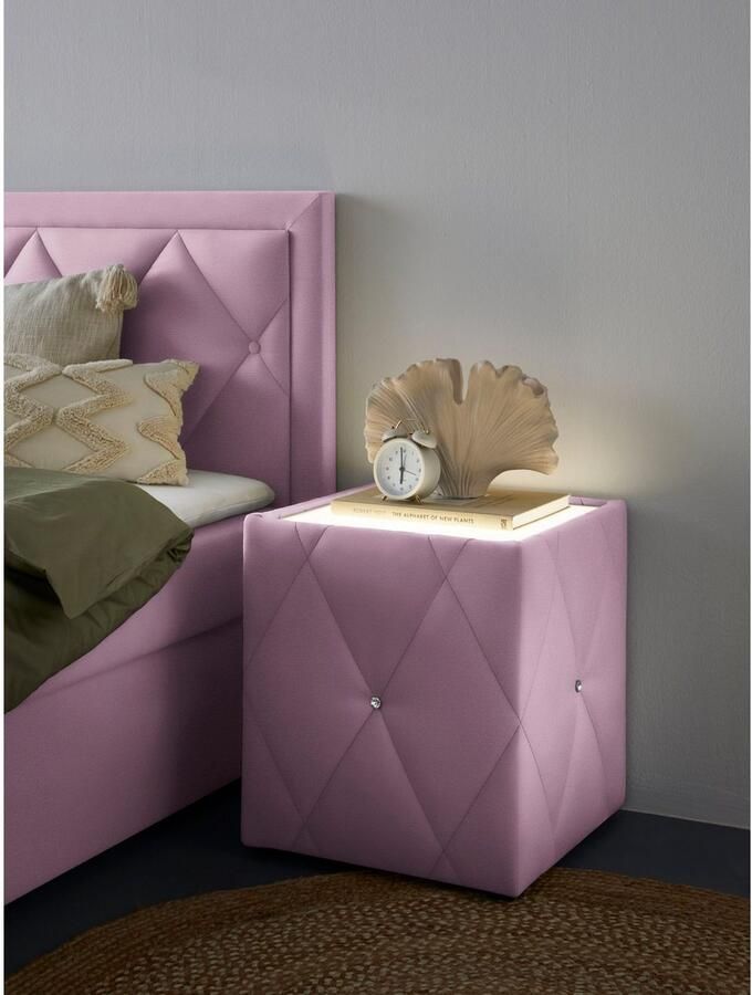 Leonique Nachtkastje Alfie met verlichting en bekleding van fluweel - Foto 4