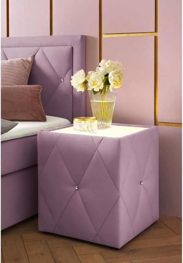 Leonique Nachtkastje Alfie met verlichting en bekleding van fluweel - Foto 6