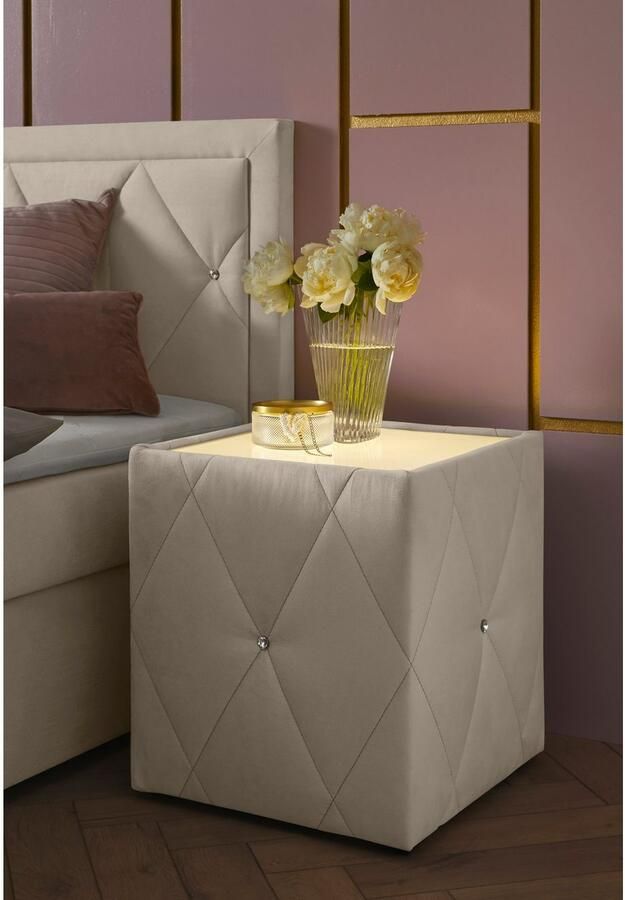 Leonique Nachtkastje Alfie met verlichting en bekleding van fluweel - Foto 6