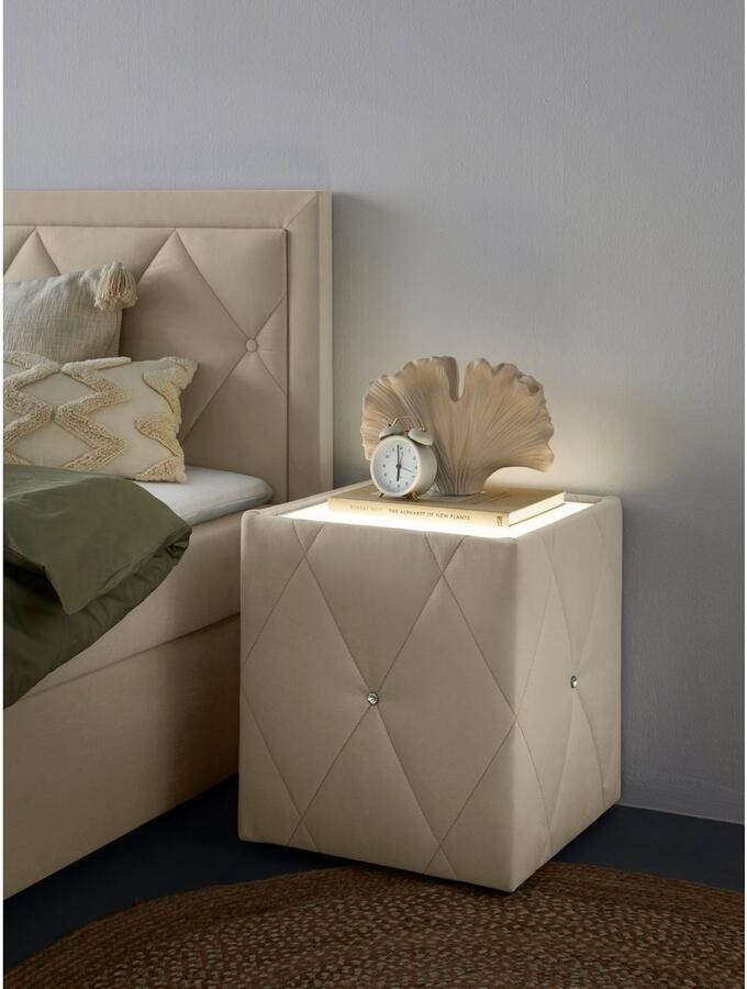 Leonique Nachtkastje Alfie met verlichting en bekleding van fluweel - Foto 3