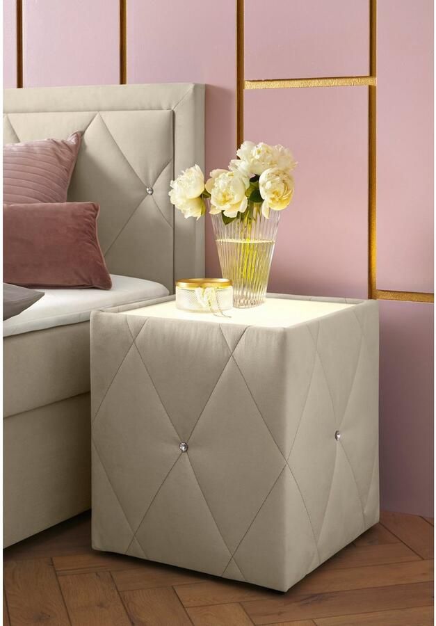 Leonique Nachtkastje Alfie met verlichting en bekleding van fluweel - Foto 5