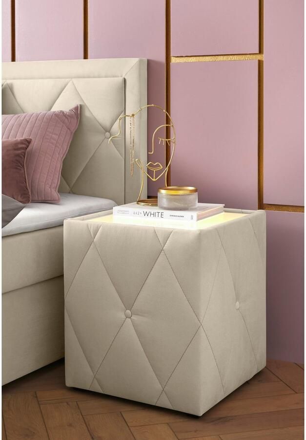 Leonique Nachtkastje Alfie met verlichting en bekleding van fluweel - Foto 5