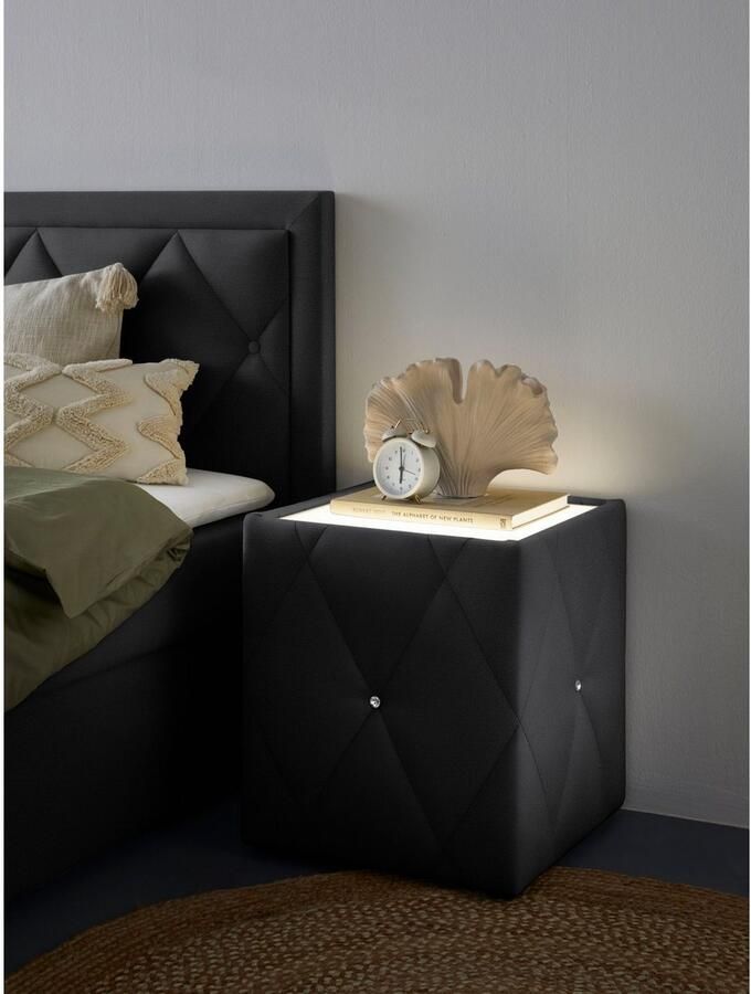 Leonique Nachtkastje Alfie met verlichting en bekleding van fluweel - Foto 4