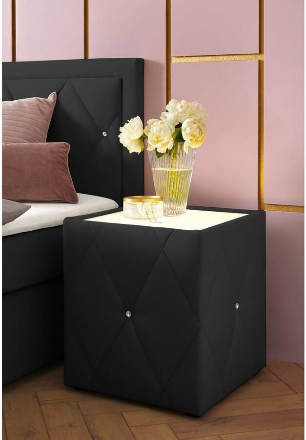 Leonique Nachtkastje Alfie met verlichting en bekleding van fluweel - Foto 5