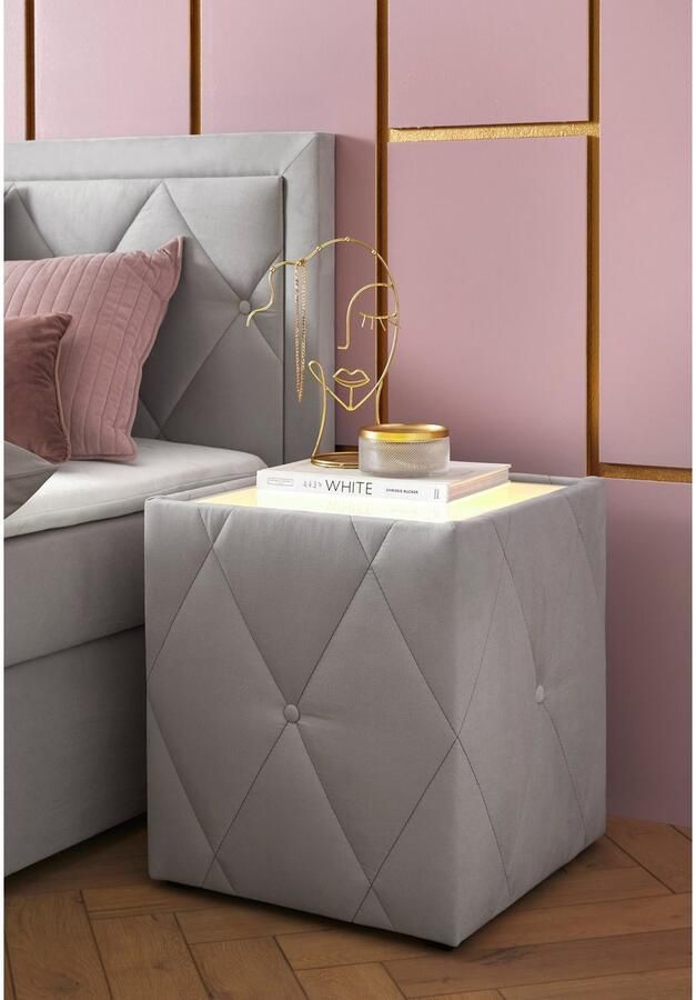 Leonique Nachtkastje Alfie met verlichting en bekleding van fluweel - Foto 6