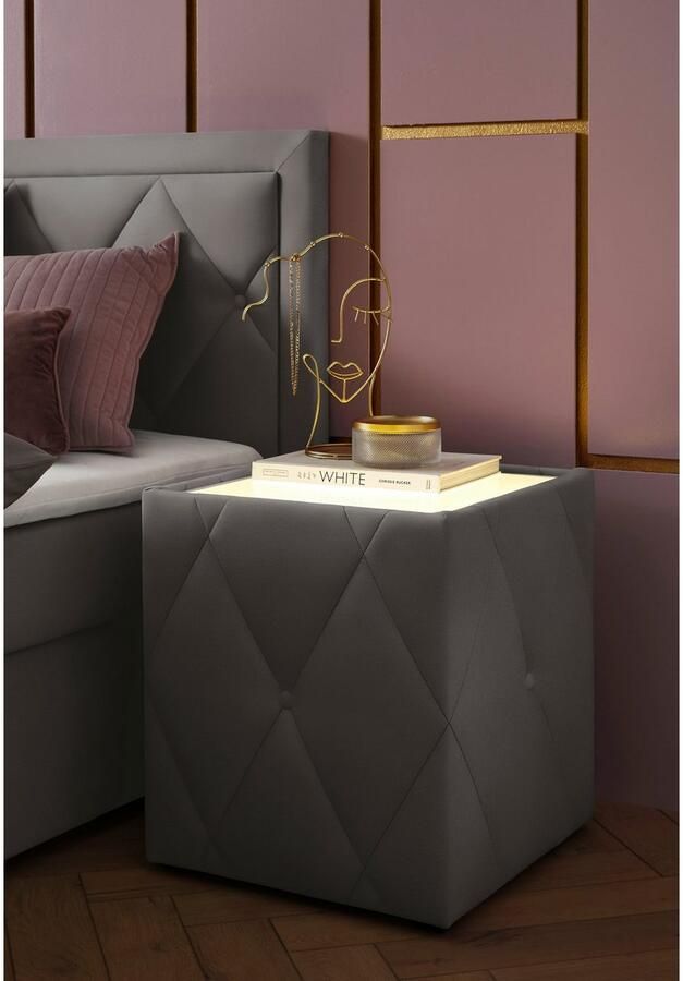 Leonique Nachtkastje Alfie met verlichting en bekleding van fluweel - Foto 4