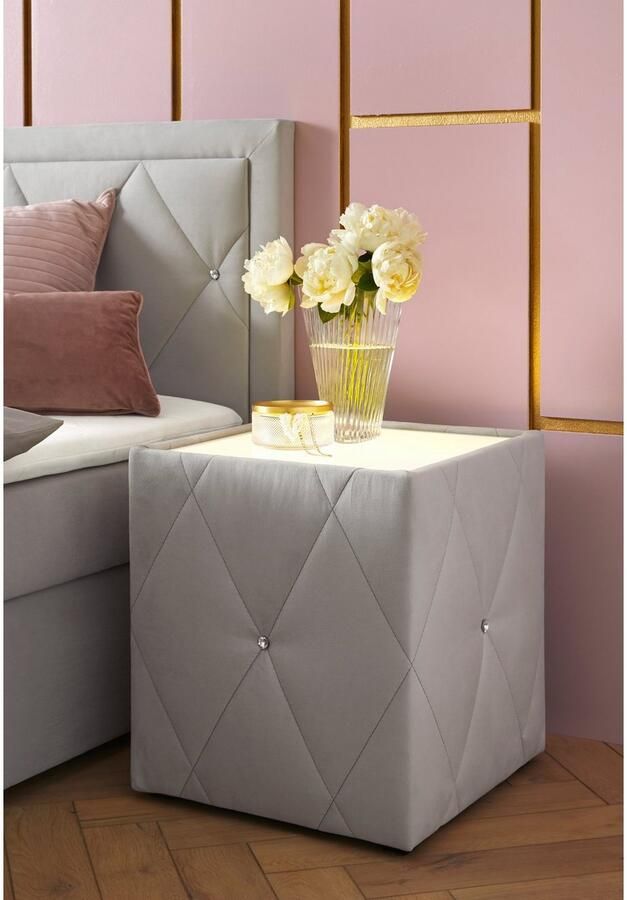 Leonique Nachtkastje Alfie met verlichting en bekleding van fluweel - Foto 6