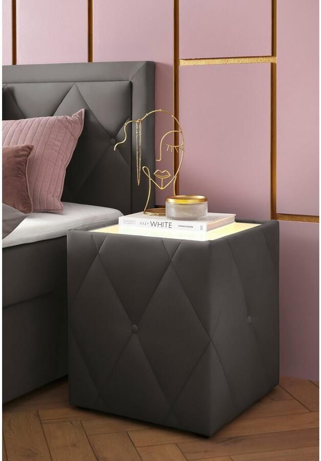 Leonique Nachtkastje Alfie met verlichting en bekleding van fluweel - Foto 5