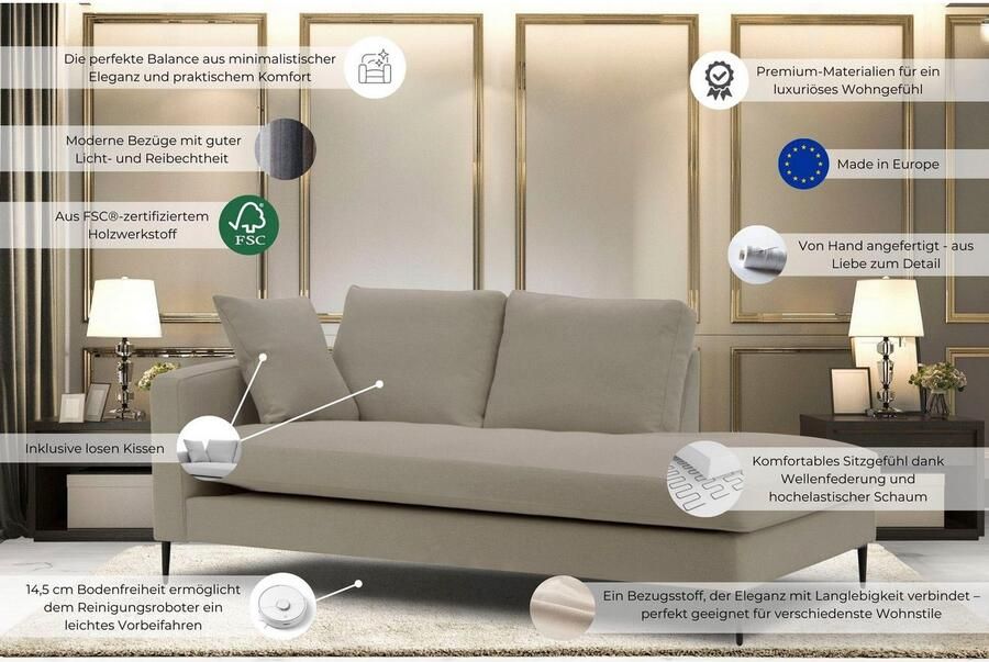 Leonique Récamier Cozy chaise longue afmetingen B D H: 195 97 80 cm met los kussen en metalen poten armleuning naar keuze links of rechts - Foto 3