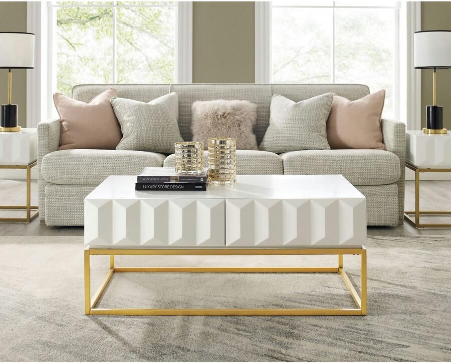 Leonique Salontafel Alais TOPSELLER! OTTOs keuze in 3d-look met twee laden en goudkleurig metalen frame - Foto 2