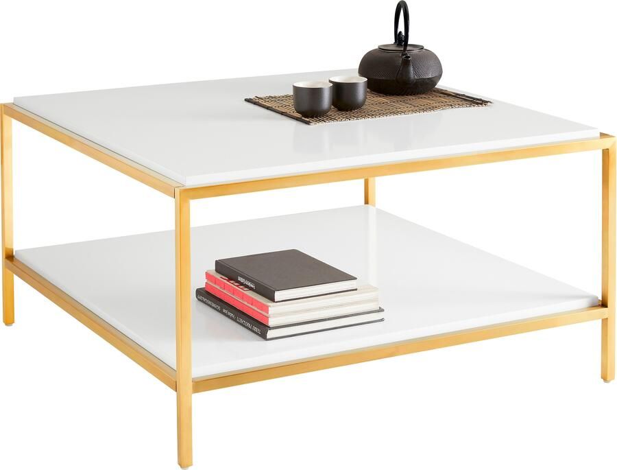 Leonique Salontafel Cherlen TOPSELLER! OTTOs Choice met twee planken en goudkleurig frame vierkant - Foto 5