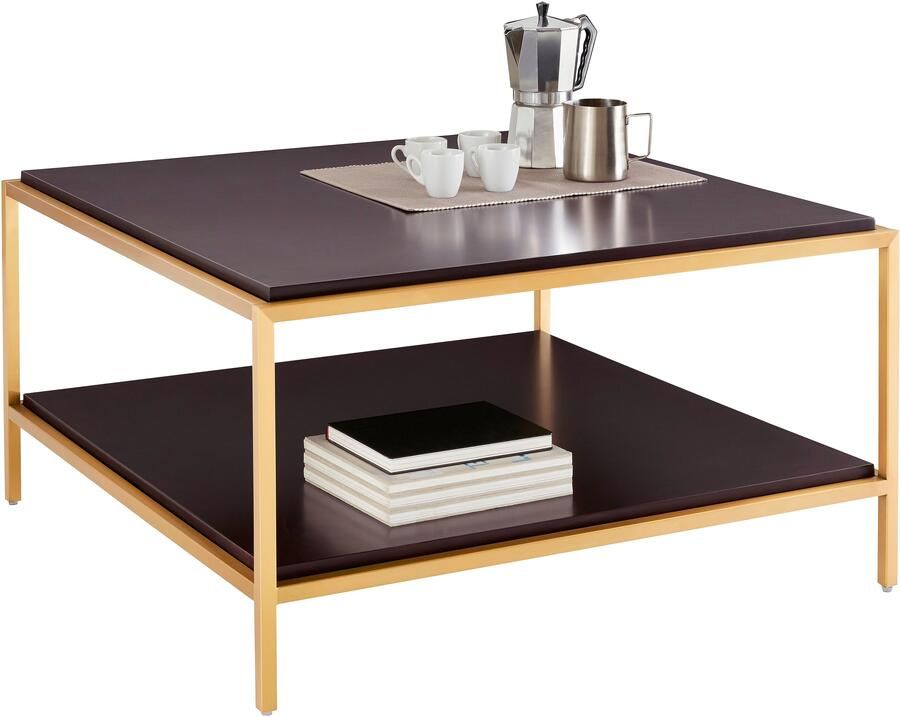 Leonique Salontafel Cherlen TOPSELLER! OTTOs Choice met twee planken en goudkleurig frame vierkant - Foto 5