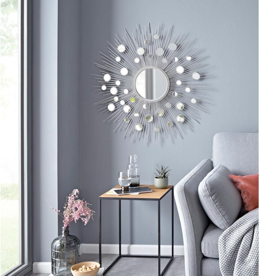 Leonique Sierspiegel Spiegel zilverkleur Wandspiegel zon rond ø 81 cm frame van metaal - Foto 4