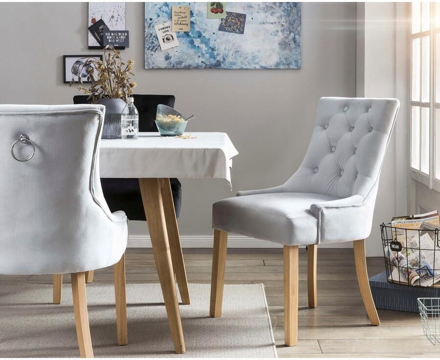 Leonique Stoel met 4 poten Doncaster met knoopsluiting op de rug (set 2 stuks)