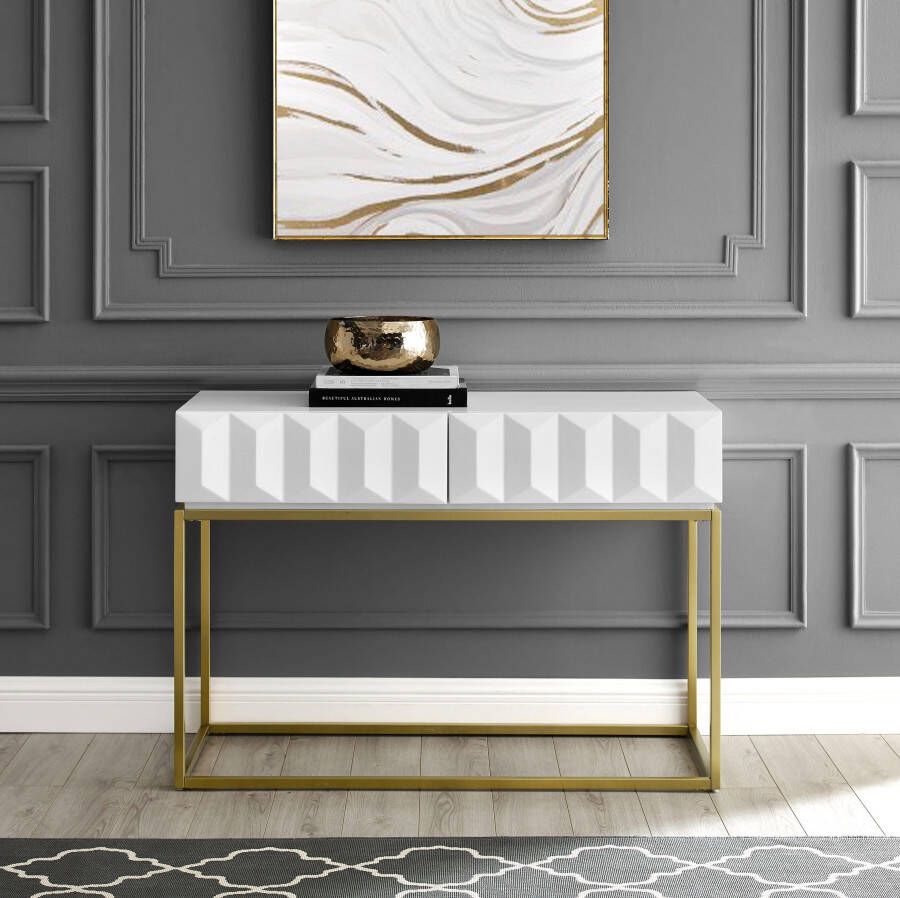 Leonique Sidetable Alais in 3d-look met twee laden en goudkleurig frame - Foto 1