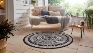 Leonique Vloerkleed Sia Geschikt voor binnen en buiten mandala rond woonkamer balkon terras tuin gemakkelijk in onderhoud platweefsel
