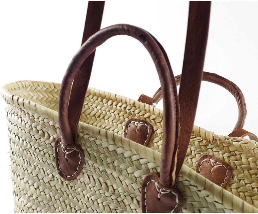 Locker Opbergmand Strandtas mandtas Palmtas met leren handvatten en leren hengsels strandstoel in Boho-stijl