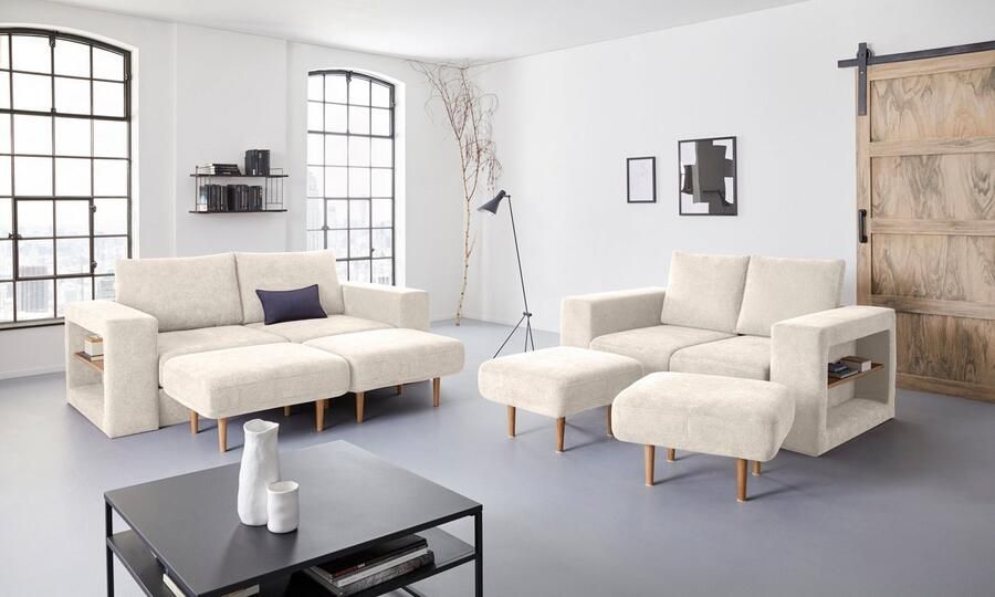 LOOKS BY WOLFGANG JOOP 3-zitsbank Looksvb Aan te passen bank: de bank wordt een bank met 2 hockers met kastfunctie - Foto 3