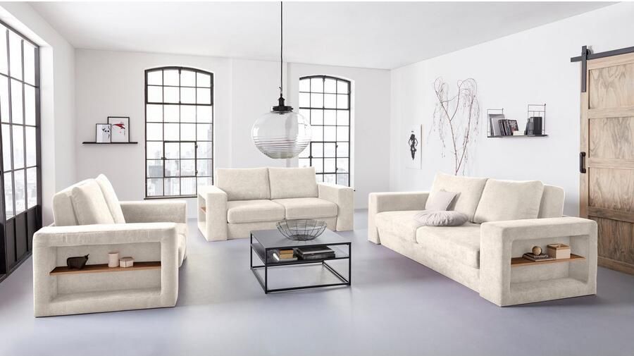 LOOKS BY WOLFGANG JOOP 3-zitsbank Looksvb Aan te passen bank: de bank wordt een bank met 2 hockers met kastfunctie - Foto 6