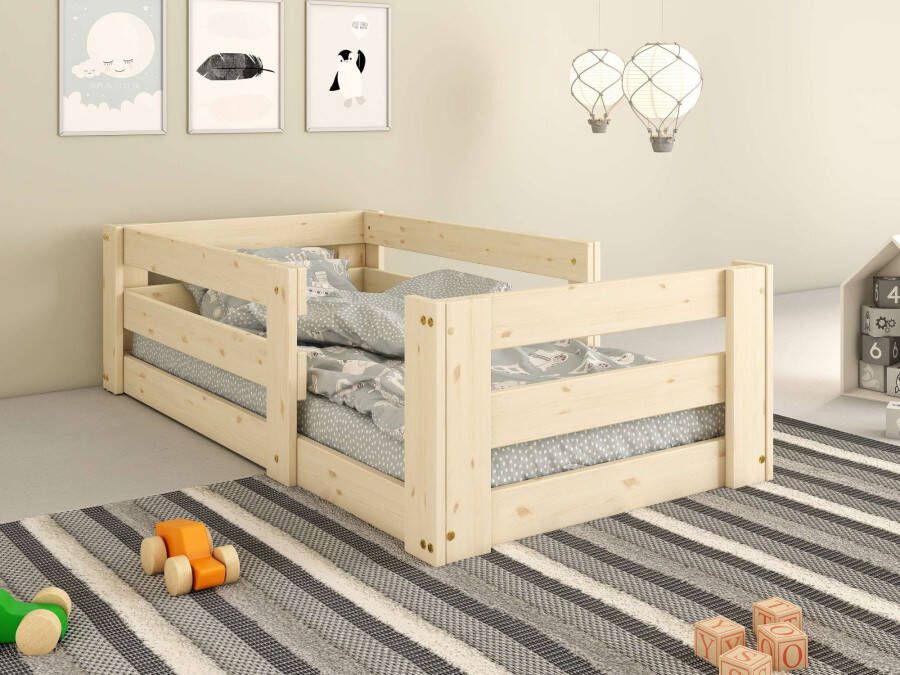 Lüttenhütt Kinderledikant "BILKE " laag bed in montessori stijl gecertificeerd massief hout natuurlijk design
