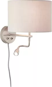 Lüttenhütt Led-wandlamp Lüchte Wandlamp met stoffen kap greige Ø 26 cm en flexibele leesarm leeslamp en grootlicht afzonderlijk schakelbaar