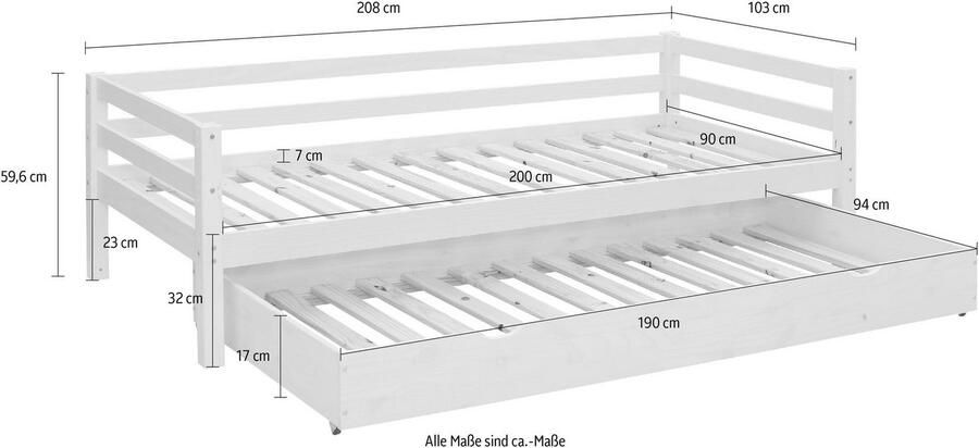 Lüttenhütt Slaapbank Alpi met lade van grenenhout totale breedte 103 cm kinderbed (1 stuk) - Foto 7