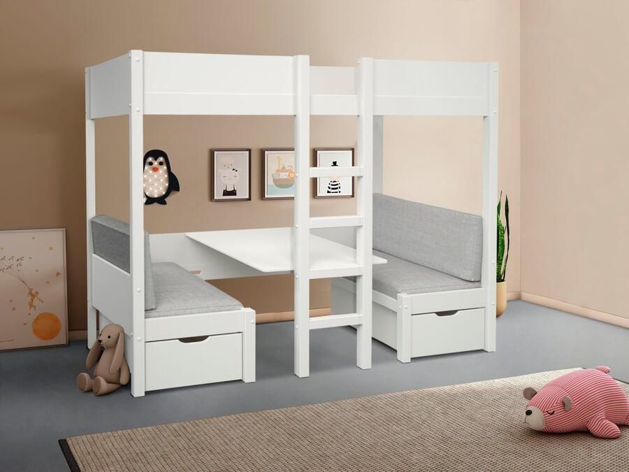 Lüttenhütt Stapelbed Stapelhoog "TIPO" topverkoper! Inclusief onderlagen 90x200cm veel opbergruimte massief hout inclusief tafel 2 laden 2 slaapplaatsen - Foto 11