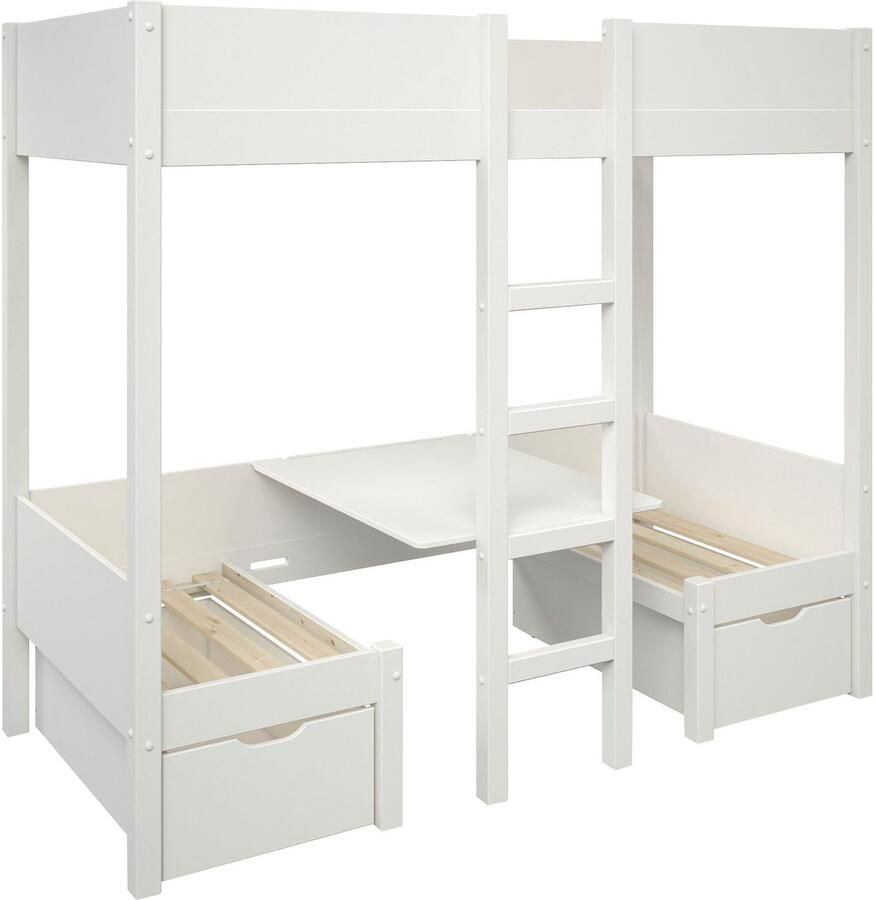 Lüttenhütt Stapelbed Stapelhoog "TIPO" topverkoper! Inclusief onderlagen 90x200cm veel opbergruimte massief hout inclusief tafel 2 laden 2 slaapplaatsen - Foto 4