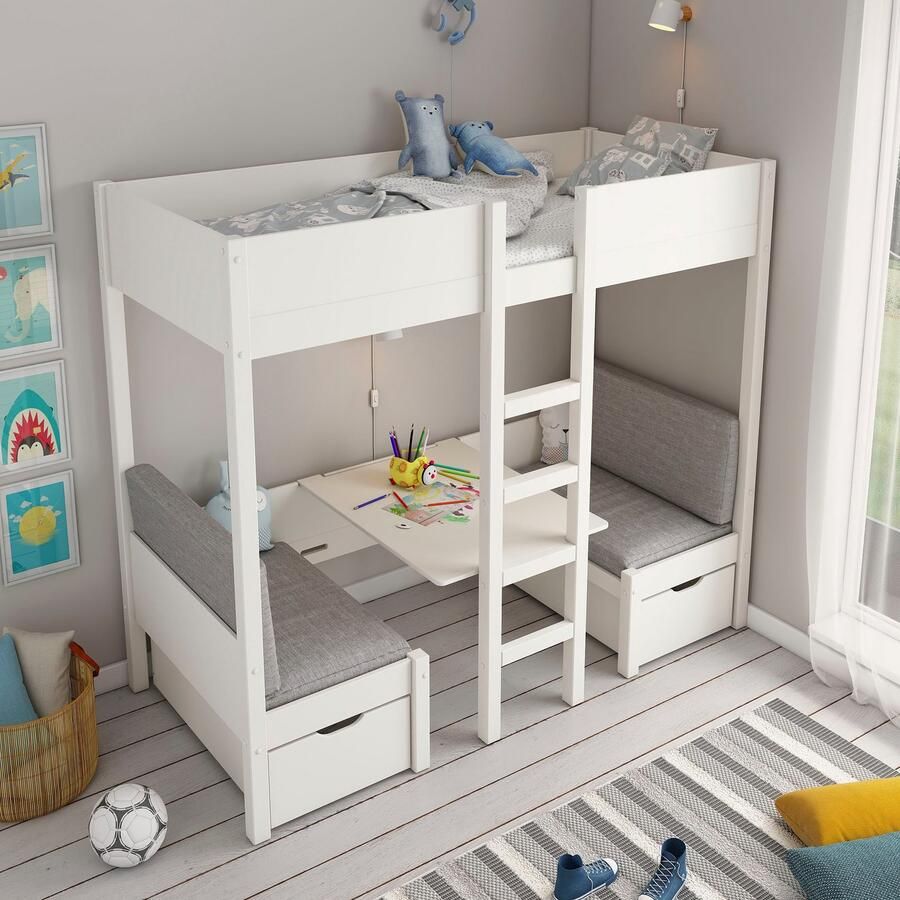 Lüttenhütt Stapelbed Stapelhoog "TIPO" topverkoper! Inclusief onderlagen 90x200cm veel opbergruimte massief hout inclusief tafel 2 laden 2 slaapplaatsen - Foto 2