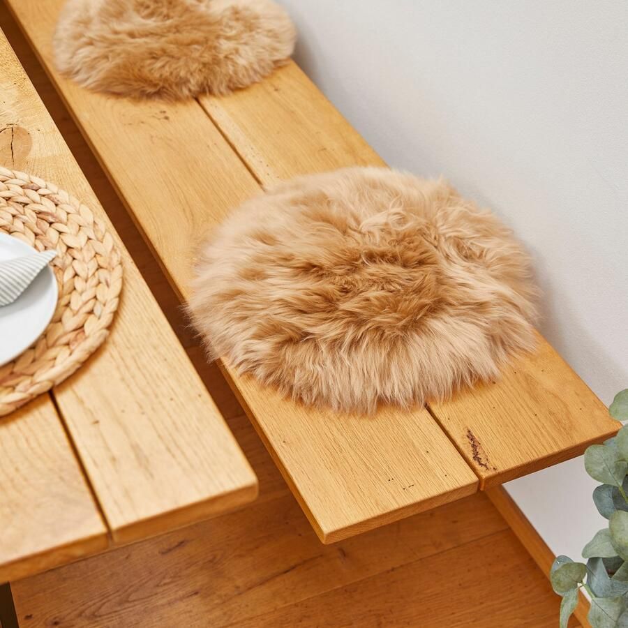 LUXOR living Stoelkussen Zitkussen lamsvacht Zitkussen rond of hoekig echte lamsvacht ook als set van 4 - Foto 5