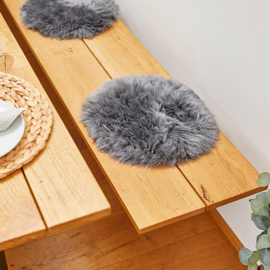 LUXOR living Stoelkussen Zitkussen lamsvacht Zitkussen rond of hoekig echte lamsvacht ook als set van 4 - Foto 5