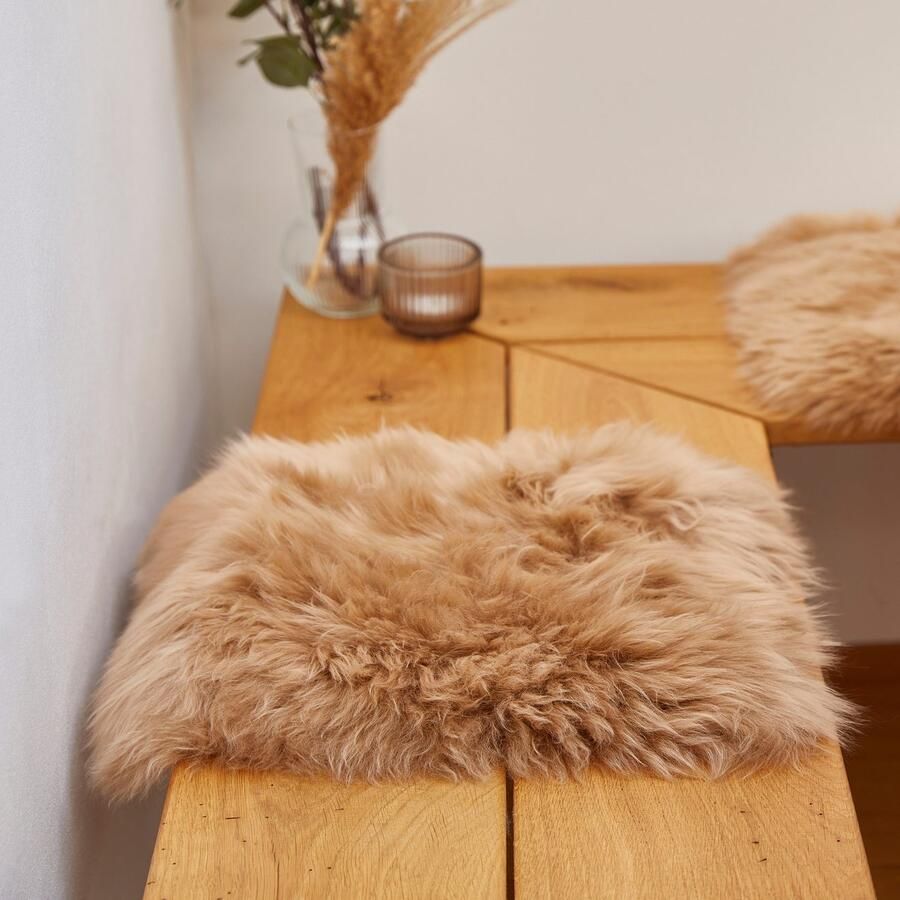 LUXOR living Stoelkussen Zitkussen lamsvacht Zitkussen rond of hoekig echte lamsvacht ook als set van 4