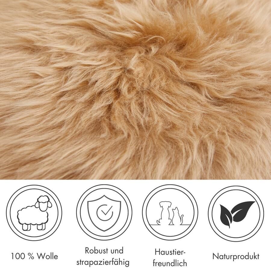 LUXOR living Stoelkussen Zitkussen lamsvacht Zitkussen rond of hoekig echte lamsvacht ook als set van 4 - Foto 3