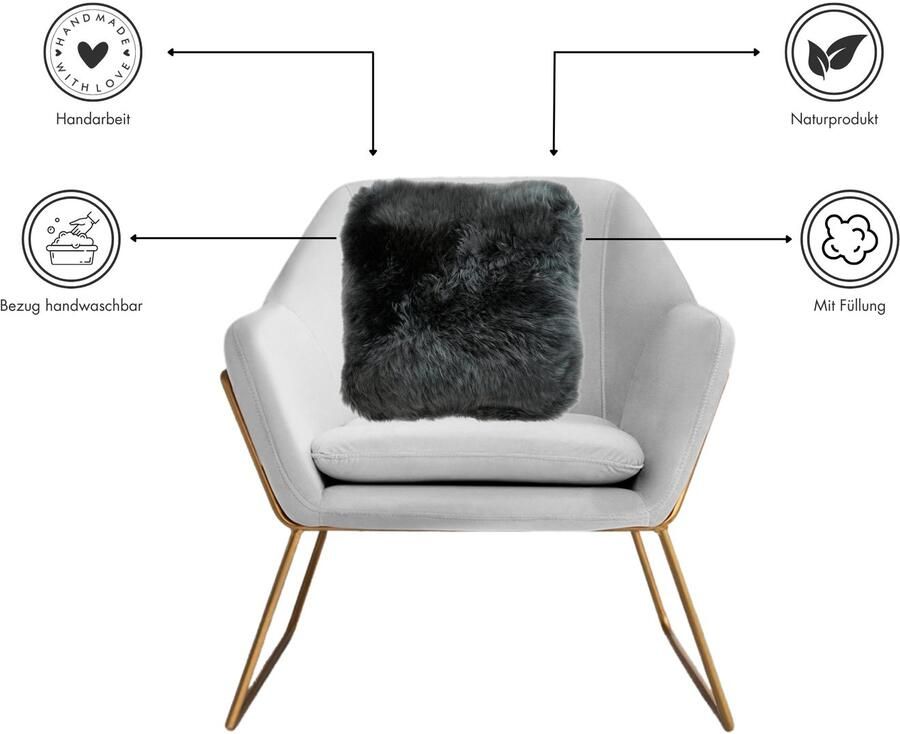 LUXOR living Vachtkussen Sierkussen Namika Sierkussen hoekig 35x35 cm echte lamsvacht met vulling - Foto 5