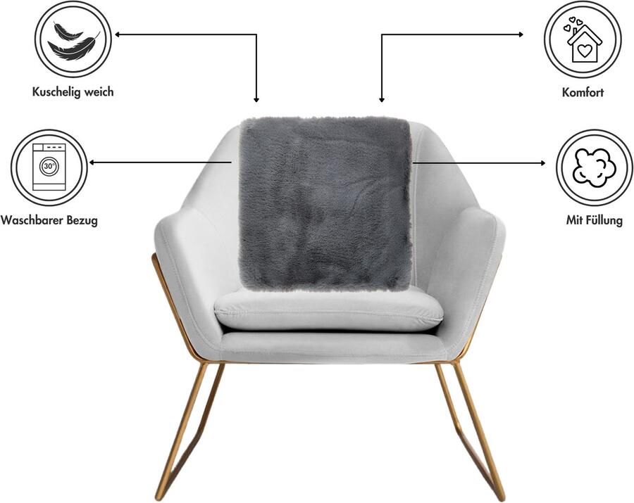 LUXOR living Vachtkussen Sierkussen Novara Imitatiebont vierkant 40x40 cm zeer zacht met vulling woonkamer (1 stuk) - Foto 5