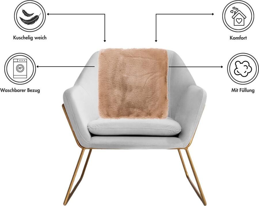 LUXOR living Vachtkussen Sierkussen Novara Imitatiebont vierkant 40x40 cm zeer zacht met vulling woonkamer (1 stuk) - Foto 6