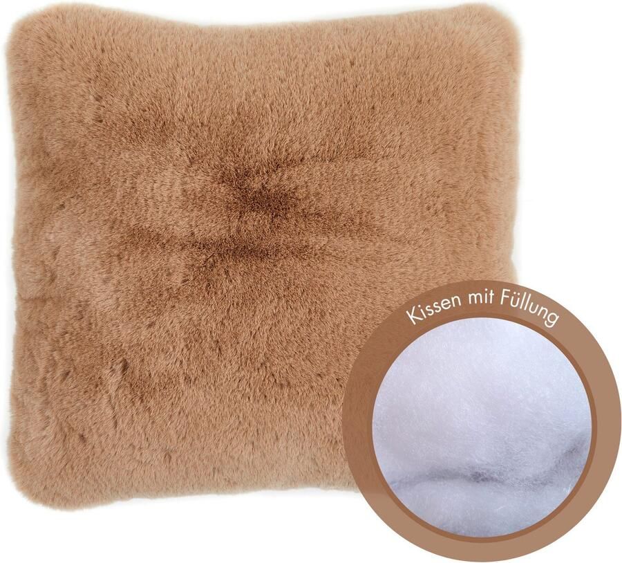 LUXOR living Vachtkussen Sierkussen Novara Imitatiebont vierkant 40x40 cm zeer zacht met vulling woonkamer (1 stuk) - Foto 4