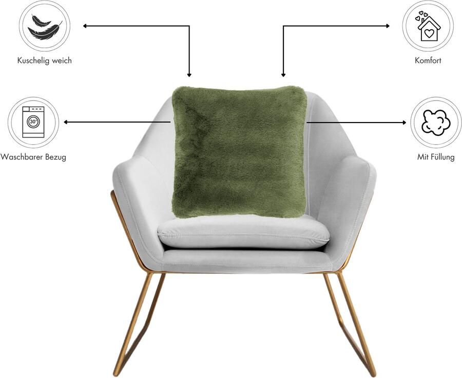 LUXOR living Vachtkussen Sierkussen Novara Imitatiebont vierkant 40x40 cm zeer zacht met vulling woonkamer (1 stuk) - Foto 5