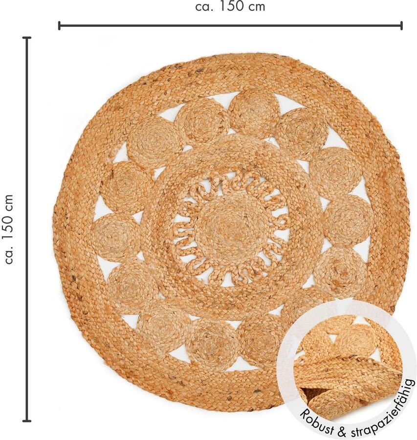 LUXOR living Vloerkleed Balo Jute tapijt pure natuurlijke vezel handgeweven vlechtontwerp - Foto 7