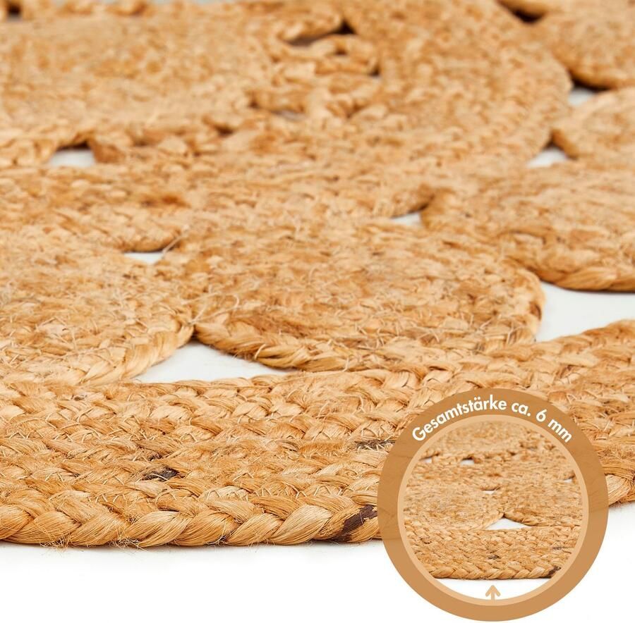 LUXOR living Vloerkleed Balo Jute tapijt pure natuurlijke vezel handgeweven vlechtontwerp - Foto 5